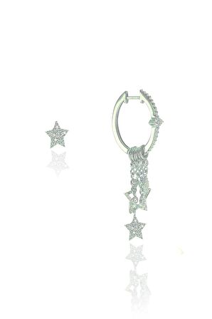 Gümüş yıldız modeli rodajlı şans küpe