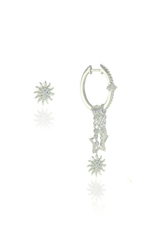 Gümüş güneş modeli şans küpe