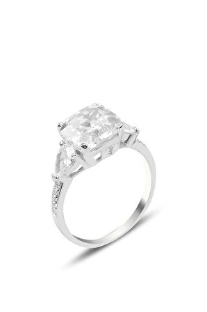 Gümüş baget ve damla taşlı yüzük