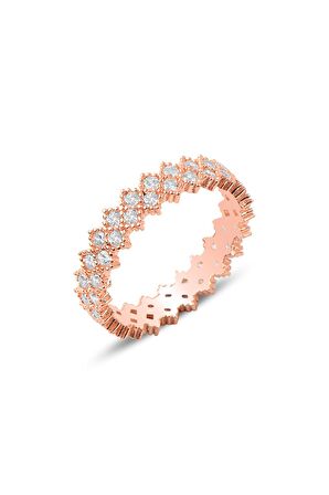 Gümüş rose çapraz taşlı çift sıralı tamtur yüzük