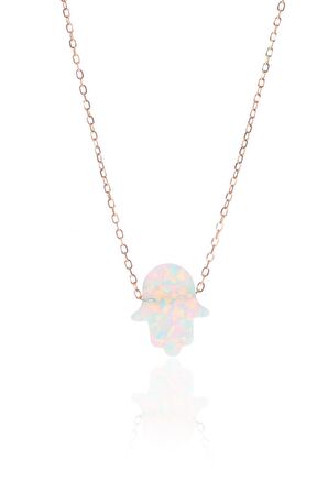 Gümüş opal taşlı fatma ana eli kolye