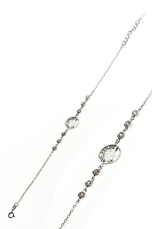 Gümüş renkli taşlı hayat ağaçı bileklik