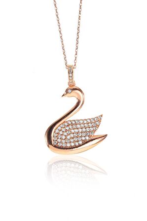 Gümüş rose kuğu kolye