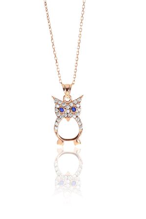 Gümüş rose zirkon taşlı baykuş kolye kolye