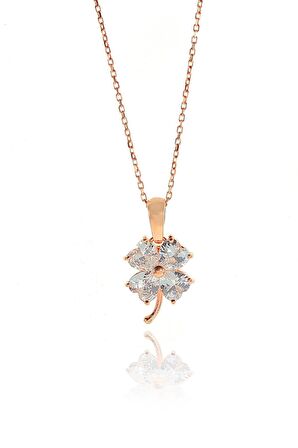 Gümüş rose zirkon taşlı yonca kolye