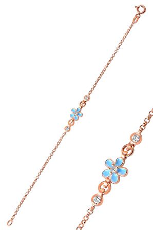 Gümüş mineli zirkon taşlı çiçek modeli bileklik