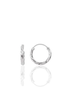 Gümüş rodyumlu 14 mm burgu modeli halka küpe