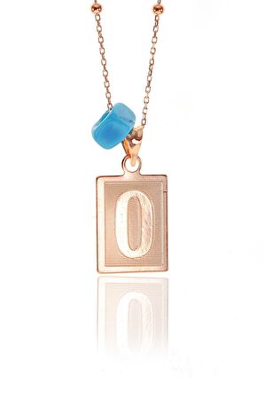 Gümüş O harfi ve turkuz taşlı top top zincirli kolye