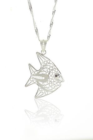 Gümüş telkari balık modeli ve singapur zincir kolye