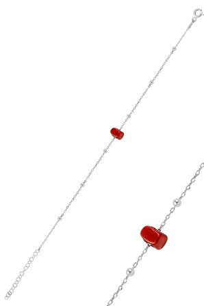 Gümüş mercan renkli top top bileklik