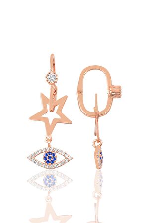 Gümüş yıldız ve kutup göz modeli göçmen küpe