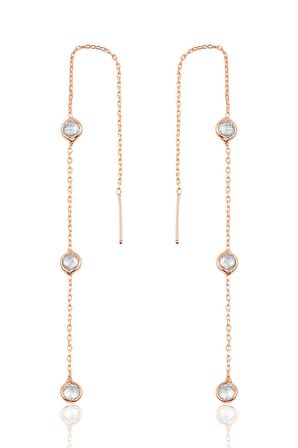 Gümüş 3 taşlı zincirli küpe