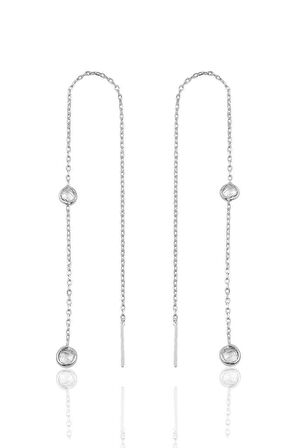 Gümüş 2 taşlı zincirli küpe