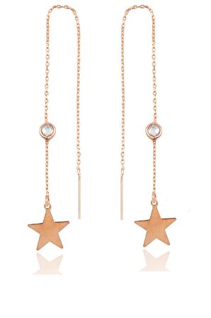 Gümüş  taşlı zincirli küpe  yıldız modeli