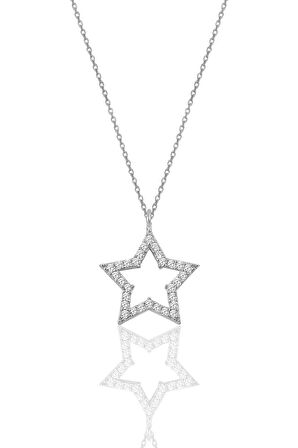 Gümüş beyaz taşlı yıldız modeli kolye