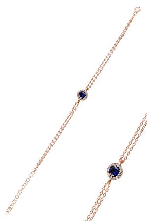 Gümüş rose safir taşlı elmas montürlü bileklik