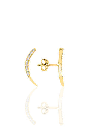 Gümüş altın yaldızlı zirkon taşlı ay modeli küpe SGTL9936GOLD