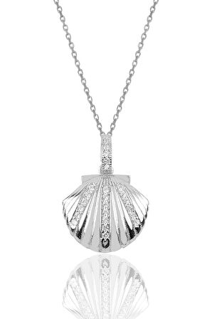 Gümüş taşlı midye modeli kolye