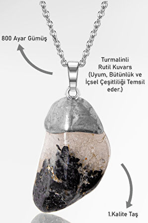 Sertifikalı Tamburlanmış Turmalinli Rutil Kuvars Taşı Kolye