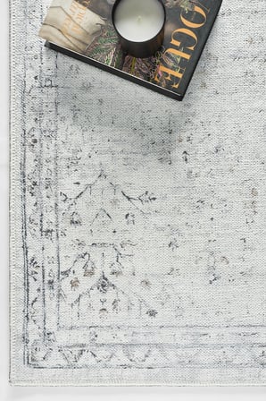 Vintage Krem Gri Antik Çerçeve Desenli Baskı Şönil Halı Kaymaz Taban Salon, Oturma Odası ve Yatak Odası Halısı SH02