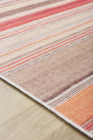 Modern Kiremit Bej Çizgili Kilim Desenli Baskı Şönil Halı Kaymaz Taban Salon Oturma Odası Yatak Odası Halısı SH06