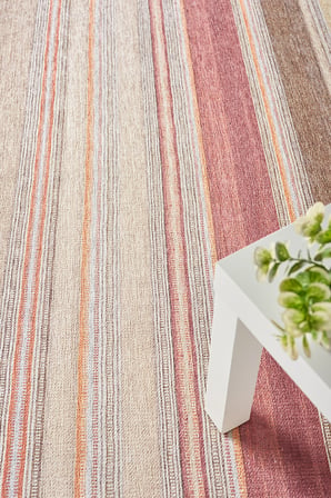 Modern Kiremit Bej Çizgili Kilim Desenli Baskı Şönil Halı Kaymaz Taban Salon Oturma Odası Yatak Odası Halısı SH06