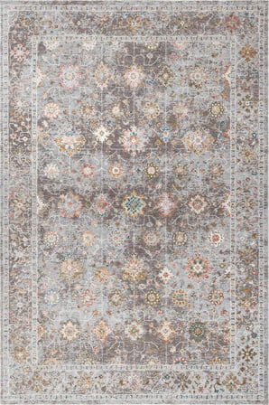 Vintage Gri Çok Renkli Çiçek Madalyon Desenli Baskı Şönil Halı Kaymaz Taban Salon Oturma Odası Yatak Odası Halısı SH08