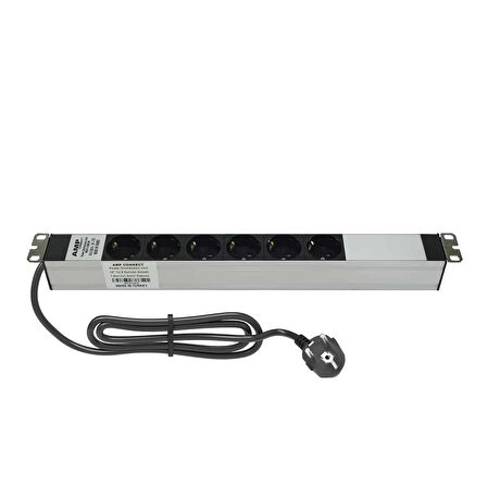 AMP CONNECT 19"1U 6'lı Schuko Direkt Bağlantılı Kabinet Grup Prizi (PDU)-16A 