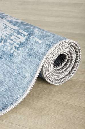 Çerçeve Model Mavi Gri Desenli Baskı Şönil Kilim Kaymaz Taban Salon Oturma Odası Yatak Odası Kilimi SH21
