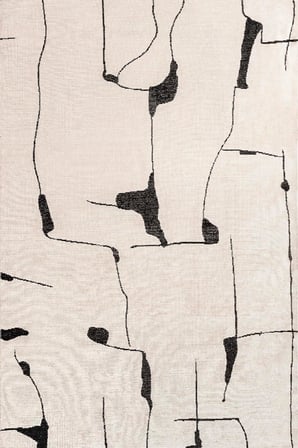 Modern Krem Siyah Abstract Çizgisel Desenli Baskı Şönil Kilim Kaymaz Taban Salon Oturma Odası Yatak Odası Kilimi SH28