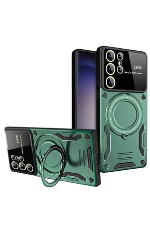 Newface Samsung Galaxy S24 Ultra Kılıf Joy Lens Standlı Kapak - Koyu Yeşil