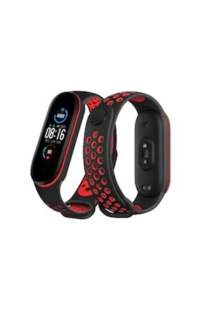 Newface Mi Band 6 Spor Delikli Kordon - Siyah-Kırmızı