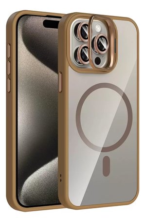 Joko İphone 15 Pro Max Remim Lensli Magsafe Standlı Kapak - Kahverengi