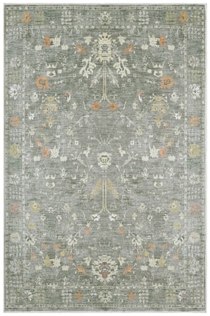 Yeşil Kiremit Vintage Anadolu Desenli Eskitme Baskı Şönil Kilim Kaymaz Taban Salon Oturma Odası Yatak Odası Halısı SH32