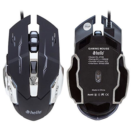 HL-4728 KABLOLU 3600 DPI 6 TUŞ FONKSİYONLU GAMING MOUSE