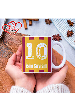 Kişiye Özel İsimli Sarı Kırmızı Temalı Kupa Bardak