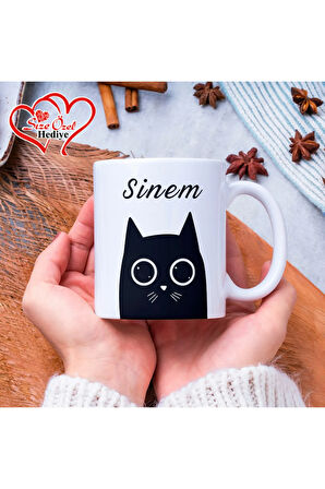 Kişiye Özel İsimli ve Kedi Temalı Kupa Bardak - Size Özel Hediye