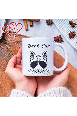 Kişiye Özel İsimli ve Kedi Temalı Kupa Bardak - Size Özel Hediye