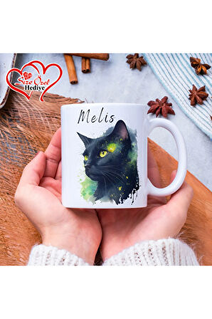 Kişiye Özel İsimli ve Kedi Temalı Kupa Bardak - Size Özel Hediye