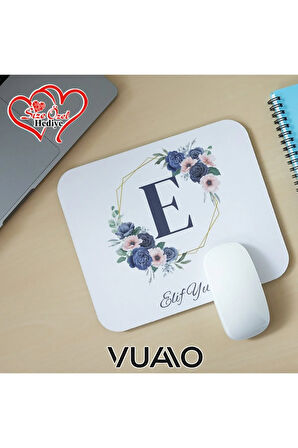 Kişiye Özel İsimli ve Harfli Desenli Mouse Pad 21x17 cm, Kaymaz Taban - Baskılı Mousepad