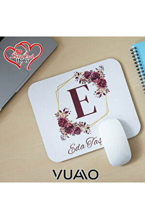 Kişiye Özel İsimli ve Harfli Desenli Mouse Pad 21x17 cm, Kaymaz Taban - Baskılı Mousepad