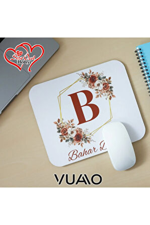Kişiye Özel İsimli ve Harfli Desenli Mouse Pad 21x17 cm, Kaymaz Taban - Baskılı Mousepad