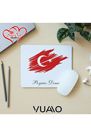 Kişiye Özel İsimli ve Türk Bayraklı Mouse Pad 21x17 cm, Kaymaz Taban - Baskılı Mousepad