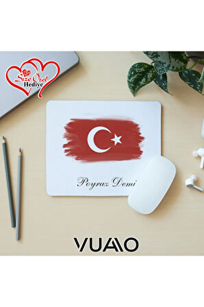 Kişiye Özel İsimli ve Türk Bayraklı Mouse Pad 21x17 cm, Kaymaz Taban - Baskılı Mousepad
