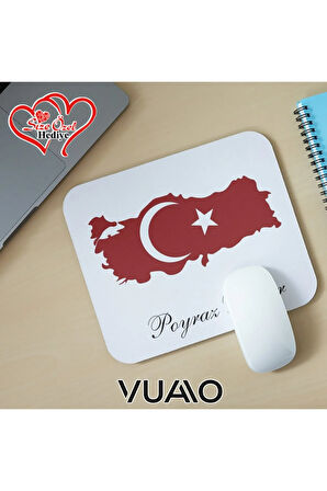Kişiye Özel İsimli ve Türk Bayraklı Mouse Pad 21x17 cm, Kaymaz Taban - Baskılı Mousepad