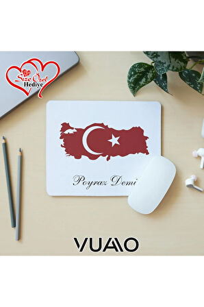 Kişiye Özel İsimli ve Türk Bayraklı Mouse Pad 21x17 cm, Kaymaz Taban - Baskılı Mousepad