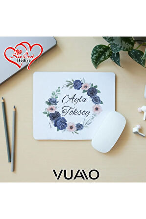 Kişiye Özel İsimli Desenli Mouse Pad 21x17 cm, Kaymaz Taban - Baskılı Mousepad