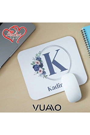Kişiye Özel İsimli ve Harfli Desenli Mouse Pad 21x17 cm, Kaymaz Taban - Baskılı Mousepad