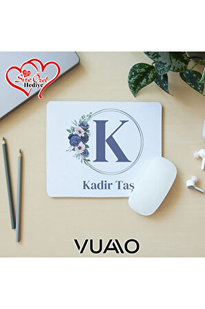 Kişiye Özel İsimli ve Harfli Desenli Mouse Pad 21x17 cm, Kaymaz Taban - Baskılı Mousepad