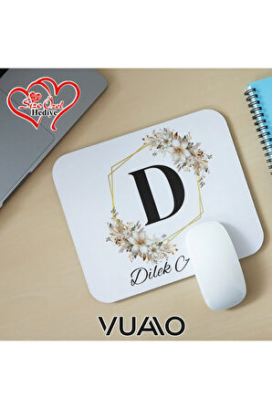 Kişiye Özel İsimli ve Harfli Desenli Mouse Pad 21x17 cm, Kaymaz Taban - Baskılı Mousepad